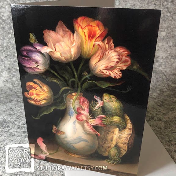 Greeting Card - Tulips with Turtle