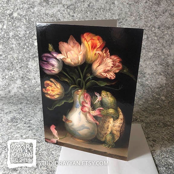 Greeting Card - Tulips with Turtle
