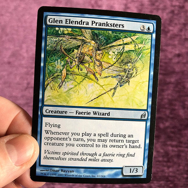Limited edition Magic: The Gathering artist proof card "Glen Elendra Pranksters" from Lorwyn and Jumpstart 2022 game sets. Signed by artist Omar Rayyan.