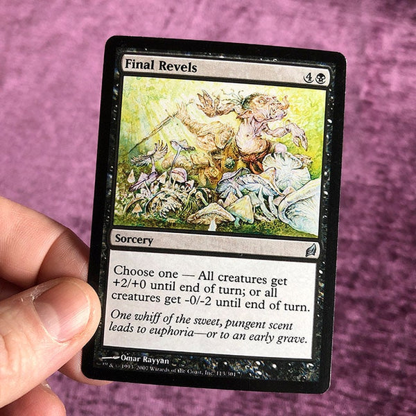 Limited edition Magic: The Gathering artist proof card "Final Revels" from the Lorwyn game card set. Signed by artist Omar Rayyan