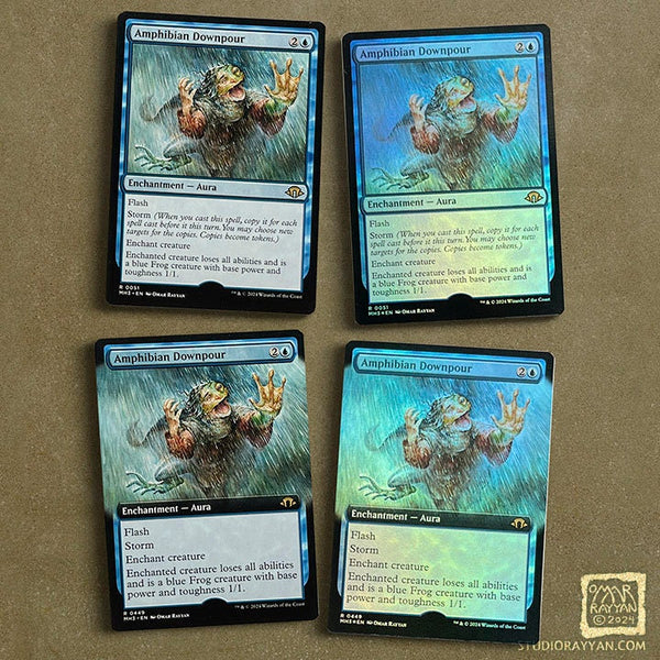 Amphibian Downpour artist proof game card, illustrated by artist Omar Rayyan for the Magic: the Gathering Modern Horizons 3 set.
