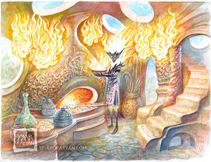 Original Watercolor Painting - Tend to the Kiln