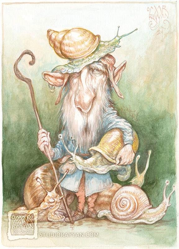 Original Watercolor Painting - Milo the Mollusk Manager