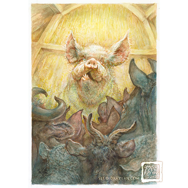 Original Watercolor Painting - Animal Farm Ch. 1 Preliminary