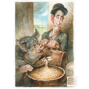 Original Watercolor Painting - Animal Farm Ch. 7 Preliminary