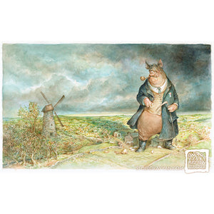 Original Watercolor Painting - Animal Farm Cover Preliminary