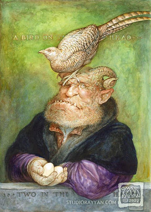 Original Watercolor Painting - A Bird on the Head