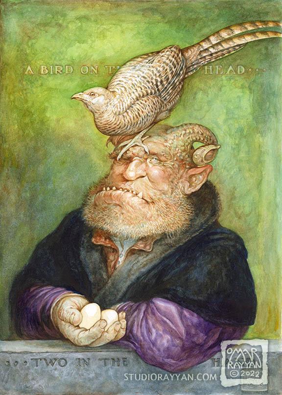 Original Watercolor Painting - A Bird on the Head