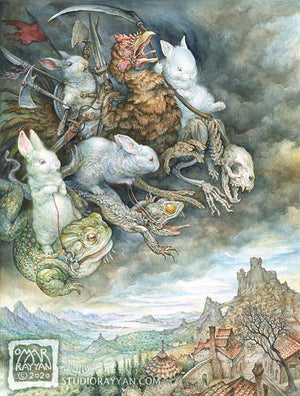 Print - Four Fluffy White Bunnies of the Apocalypse