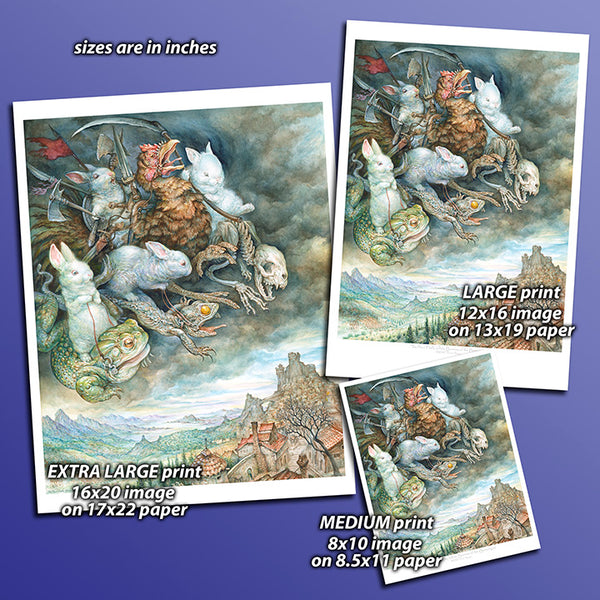 Print - Four Fluffy White Bunnies of the Apocalypse