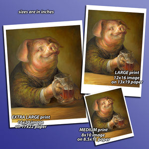 Print - Pleased Pig with a Pint