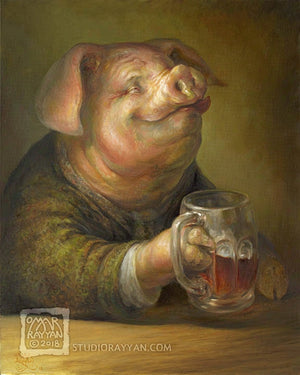 Print - Pleased Pig with a Pint