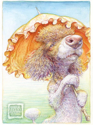 Original Watercolor Painting - Poodle with a Parasol
